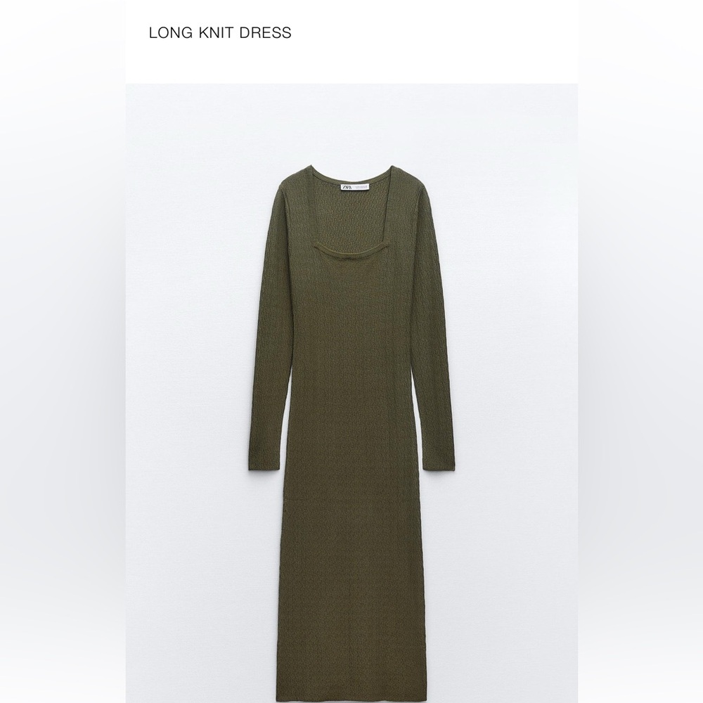 Elegant Olive Green Ribbed Dress Zara